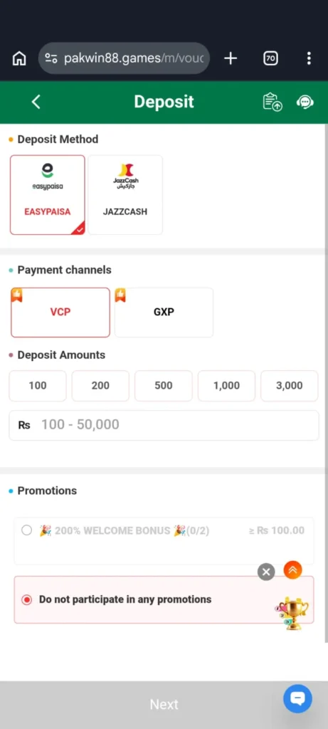 Pakwin88 app deposite