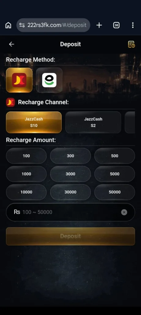 222rs game deposite and withdraw