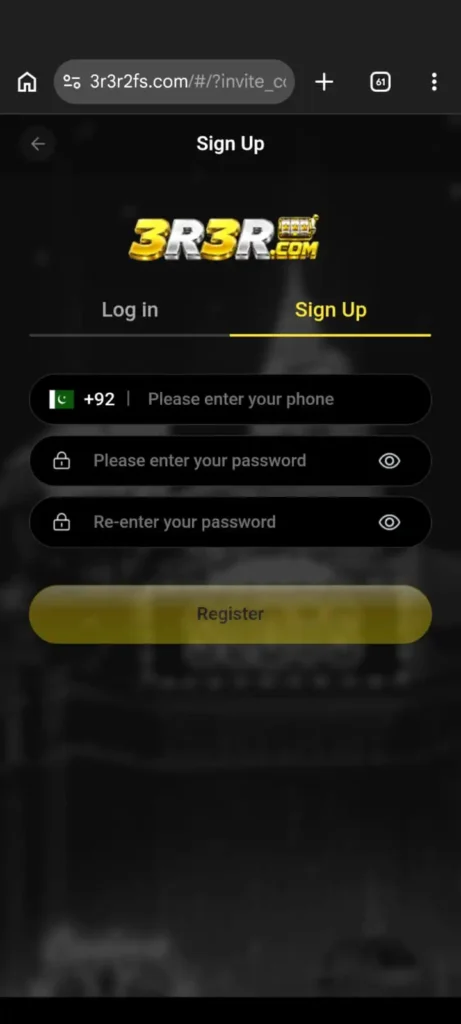 3R3R Game registration screen