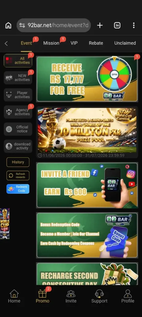 92App bonus and reward