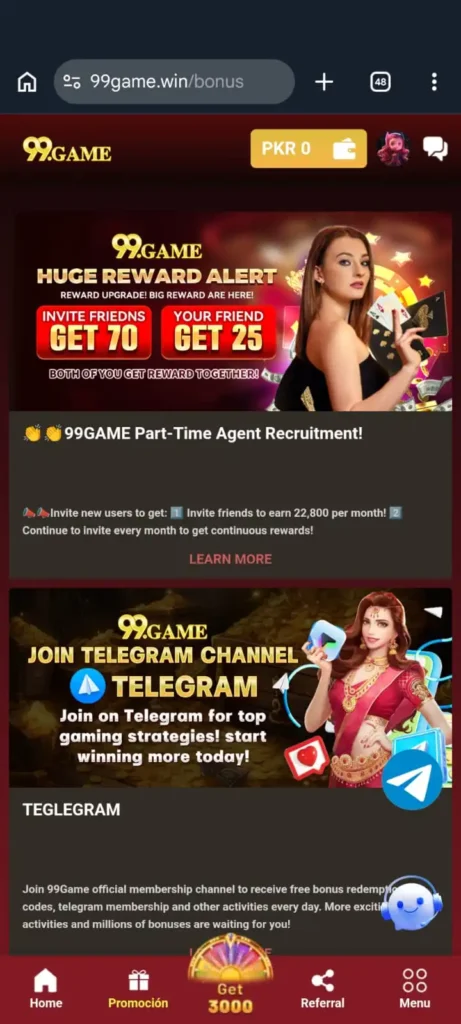 99 Game login now and get bonus and reward