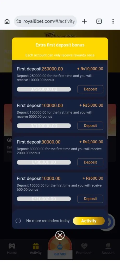 Royal8Bet App bonus and reward