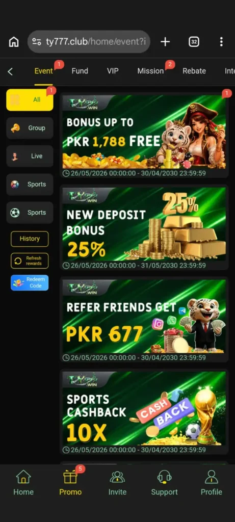 TY777 App bonus and reward